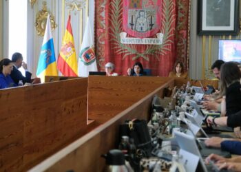 La alcaldesa de Las Palmas de Gran Canaria, Carolina Darias, durante el pleno del mes de mayo