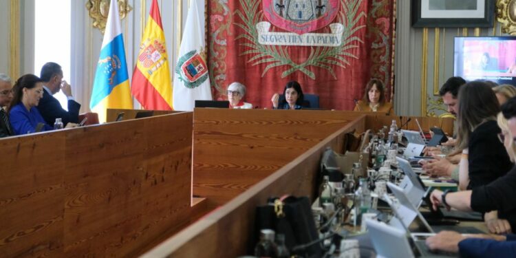 La alcaldesa de Las Palmas de Gran Canaria, Carolina Darias, durante el pleno del mes de mayo