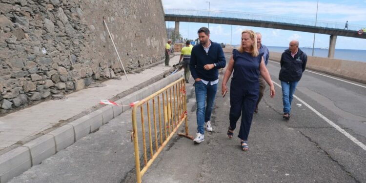 El concejal de Vías y Obras, Carlos Díaz, junto a la concejala del Distrito Vegueta, Cono Sur y Tafira, Nina Santana