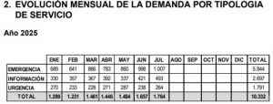 Cuadro en la que especifica las llamadas por tipología