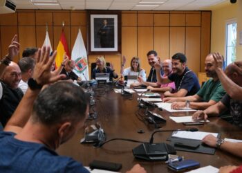 El concejal de Seguridad, Josué Íñiguez, y la concejala de Recursos Humanos, Esther Martín, durante la votación del acuerdo