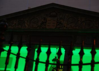 La fachada del Parlamento de Canarias iluminada de color verde